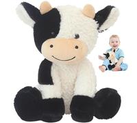 BEAHING Stuffed Cow, Cow Plush Black and White Flower Smile Plush Comfort Stuffed Girls Gift Plushies Hugging for Kids Boys Girls (Sitting -Black And White 22cm)
