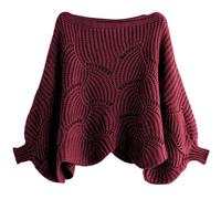 BEAHING Sweater Scarf with Sleeves Warm Pullover Knitted Shawl Hollow Bat Sleeve Poncho Sweater Chunky Winter Women Sleeve Wrap Scarf for Cold Weather Wine Red Sweater Scarf Wrap with Sleeves