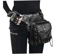 BEAHING Waist Bag, Steam Punk Waist Bag, Gothic PU Leather Fanny Pack, Black Crossbody Shoulder Handbag Messenger Bags Motorcycle Drop Leg Bag Chain Bags for Travel Hiking Sport, Chest Bag