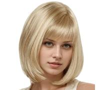 BEAHING Wig for Women 14'' High Temperature Wire Short Blonde Wig with Bangs, Breathable, Adjustable, Realistic Scalp for Halloween, Parties, Weddings