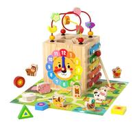 BEAHING Wooden Activity Cube Toys: 1 Set 6 in 1 Multi-functional Baby Activity Educational Learning Sensory Kids Holiday