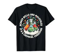 Beaker Bells and Molecules Christmas Science Scientist Value Graphic T-Shirt, Men, Black, S