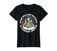 Beaker Bells and Molecules Christmas Science Scientist Value Graphic T-Shirt, Women, Black, S