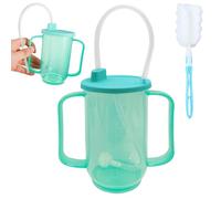 Beakers for Elderly,350ml Adult Sippy Cups for The Elderly Non Spill with Straw,Brush and Lid,Double Handles Spill-Proof Sippy Cups for Bedridden Elderly,Pregnant Women and Patient,Preventing Choking