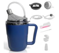 Beakers for Elderly - 400ml Non Spill Adult Sippy Cup with 3 Lids, Straw & Spout, Spill Proof Drinking Cup for Adults with Dysphagia Blue