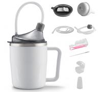 Beakers for Elderly - 400ml Non Spill Adult Sippy Cup with 3 Lids, Straw & Spout, Spill Proof Drinking Cup for Adults with Dysphagia White