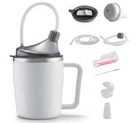 Beakers for Elderly - 400ml Non Spill Adult Sippy Cup with 3 Lids, Straw & Spout, White Spill Proof Drinking Cup for Adults with Dysphagia