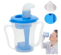 Beakers for Elderly, Large Capacity Spill Proof Adult Sippy Cup, Clear Plastic Dysphagia Cups with Dual Handle and Lid for Elderly Disabled Patient Maternity Kids, Wathet, Mobility Daily Living Aids