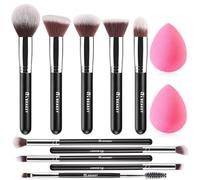 BEAKEY Diversity Makeup Brushes 12 Pcs Makeup Kit, Premium Synthetic Kabuki Foundation Face Powder Concealer Eyeshadow Blush Set, with 2 Pcs Blender Sponges, Stocking Stuffers for Women (Black/Silver)