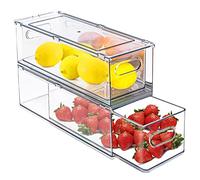 bealy 2 Pack Fridge Organizers and Storage with Pull out Drawer, Stackable Storage Drawer, Clear Refrigerator Organizers, BPA-Free for Kitchen Cabinet Pantry, 3.14QT