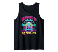 Beam Me Up This Place Sucks 1980s Vaporwave Cat Tank Top