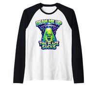 Beam Me Up This Place Sucks Funny Alien UFO Raglan Baseball Tee