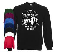 Beam Me Up This Place Sucks Jumper | Fancy Dress | Halloween (UK, Alpha, M, Regular, Regular, Black)