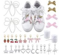 BEAMARKER 1 Box 22Pcs 11 Styles Alloy Shoe Charms Shoe Lace Charm Kit Metal Bows Bowknot Pins Pearl Lobster Clasps Decoration Jewelry Accessories with Shoelaces and Clips for Bag Hat Sneaker Boot