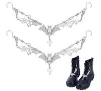 BEAMARKER 1 Box 2Pcs Silver Shoe Chains Charms Punk Goth Bat Skull Cross Halloween Shoe Charms with S Hook Vintage Alloy Shoelaces Chains for Boots Sneakers Pendant Decoration Men Women