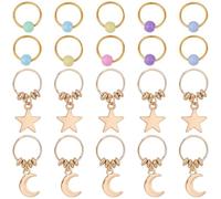 BEAMARKER 1 Box 30Pcs Moon and Star Hair Charms Colorful Round Celestial Braids Dreadlock Bead Acrylic Alloy Small Rings Pendants Packs for African Hair Styling Dreadlocks Braids Decor Accessories