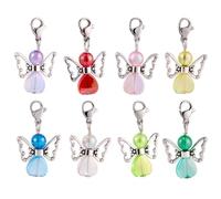 BEAMARKER 1 Box 32Pcs 8 Colors Angel Wing Charms Colorful Fairy Guardian Dangle Pendants Acrylic Heart Beads Charm with Lobster Claw Clasps for Jewelry Making Keychain DIY Craft Easter Decoration