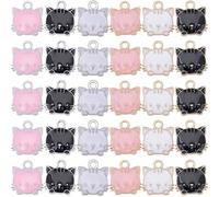 BEAMARKER 1 Box 36Pcs 6 Colors Cat Head Charm Enamel Animal Charms Bulk Metal Mini Cute Kitty Head Kitten Pet Pendants for Jewelry Making Earrings Necklace Bracelet Keychains Diy Crafting Supplies