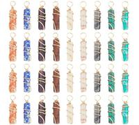 BEAMARKER 1 Box 36Pcs Natural Stone Charms Bulk Crystal Gemstone Charm 20x5mm Gold Copper Wire Wrapped Synthetic Stone Column Pendants for Jewelry Making Necklaces Earrings Key Chain DIY Crafts Gifts