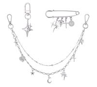 BEAMARKER 1 Box 3Pcs Bag Charm Chain Moon Star Keychain with Swivel Clasp Celestial Pendants Bag Purse Decor Heart Cross Silver Brooch Pin for Clutch Handbag Backpack Wallet Car Keys Jewelry Crafts
