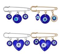 BEAMARKER 1 Box 4Pcs 4 Styles Evil Eye Clothing Pin Decorative Safety Pins Brooch Gold Silver Stainless Steel Lampwork Blue Devil Eyes Good Luck Shawl Brooches for Sweater Dresses Pants Waist Collar
