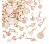 BEAMARKER 1 Box 50Pcs Pink Enamel Flower Charms Heart Moon Bowknot Clip on Charms with Lobster Clasp Alloy Floral Pendants for Jewelry Making Keychain Purse Bag Shoes Laces Stitch Marker Zipper Pulls