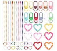 BEAMARKER 1 Box 68Pcs Swivel Clasp Hooks Kit Colorful Keychain Clasps and Chains Alloy Heart Shaped Spring Gate Rings Clips Open Jump Ring Ball Chain Connector Set for Keychains Making Bags DIY Craft