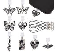 BEAMARKER 1 Box 8Pcs 8 Styles Halloween Phone Dust Plug Charm Gothic Skull Heart Type C Charms Bat Butterfly Tarot Dagger Mobile Dustproof Plugs Compatible with Kindle Phone Charging Ports USB