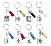 BEAMARKER 1 Box 8Pcs 8 Styles Mahjong Key Chain with Faux Suede Tassel Mah Jong Tile Keychain Set Chinese Traditional Lucky Resin Key Ring Bag Jewelry Accessories for Party Favors Women Men Gifts