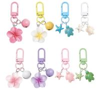 BEAMARKER 1 Box 8Pcs Flower Keychain Charm Summer Key Chains Colorful Aesthetic Turtle Starfish Sea Ocean Animal Alloy Swivel Clasps Charms for Car Key Chains Purse Bags DIY Decoration Accessories