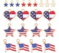 BEAMARKER 1 Box 90Pcs 6 Styles American Flag Charms Bulk Patriotic Charm Alloy Enamel Independence Red White Blue Heart Star Flags Pendants for Jewelry Making Bracelets Necklaces Memorial 4th of July
