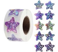 BEAMARKER 1000Pcs Holographic Glitter Star Stickers Sparkly Star Decals Roll Self-Adhesive Shiny Reward Behavior Chart Labels 2 Rolls 1 Inch Gift Tag Stickers for School Teacher Student Crafts Purple
