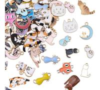 BEAMARKER 100Pcs 10 Styles Enamel Cat Charms Assorted Alloy Cat Series Pendants Cute Animal Pet Pendants Lovely Kitten Charms for Jewelry Making Crafts DIY Necklace Bracelet Earrings Keychain