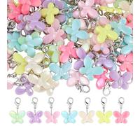 BEAMARKER 100Pcs 5 Colors Butterfly Dangle Charms Crochet Stitch Marker Clip-on Charms Acrylic Opaque Butterfly Pendants with Lobster Clasps for Knitting DIY Earrings Necklace Jewelry Keychain Crafts