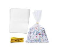BEAMARKER 100Pcs Clear Cellophane Treat Bags with Ties 6 x 9 Inch Goodie Bags Candy Pouches for Party Favors Graduation Birthday Wedding Christmas Halloween Cookies Popcorn Chocolates Snacks Wraps