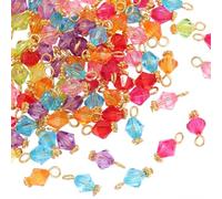 BEAMARKER 100Pcs Faceted Beads Charms Colorful Transparent Acrylic Pendants Bicone Drop Beads Charm with Loops Jewelry Making Supplies for DIY Earring Necklace Bracelet Keychain