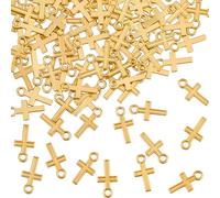 BEAMARKER 100Pcs Mini Cross Charms Alloy Golden Small Cross Pendants 16x8mm Metal Crucifix Pendants Beads for DIY Jewelry Making Finding Earrings Necklace Bracelet Keychain Handmade Craft