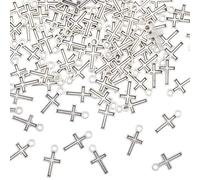 BEAMARKER 100Pcs Mini Crucifix Pendants Nonque Silver Cross Pendant Links Cross Charms for Easter Eid Mubarak Jewelry Making Bracelet Necklace Choke Earring Pendant Key Chain Craft Supplies