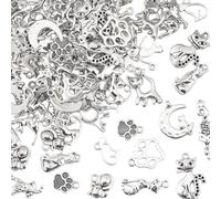 BEAMARKER 102Pcs Antique Silver Cat Charms Alloy Cat Series Pendants Tibetan Style Vintage Kitten Charms Assorted Kitty Pendants Gift for DIY Keychain Jewelry Making Bracelets Necklace Crafts