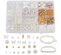 BEAMARKER 1443Pcs Assorted Pearl Beads Bracelet Making Kit Flower Bow Butterfly Star Heart Round Alphabet Gold Spacer Bead Acrylic Alloy Enamel Clay Charms Pendants for DIY Jewelry Bracelet Necklace