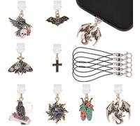 BEAMARKER 16Pcs Type C Kindle Charms Lanyard Set Gothic Theme Dust Plug Charm Cross Dragon Sun Skull Compatible with Kindle E-Reader Phone Type C Charging Ports Gift for Book Lover Readers Men Women