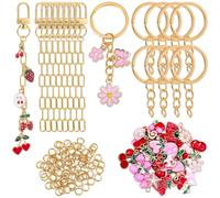 BEAMARKER 176Pcs Purse Charm Making Kit Keychain Supplies Making with Swivel Clasps Rings Chain Pink Enamel Cherry Strawberry Heart Fruit Aesthetic Charms for Keychains Purse Wallet Handbags DIY Decor