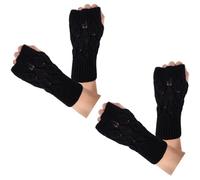 BEAMARKER 2 Pairs Crochet Fingerless Gloves for Women Winter Warm Knitted Hollow Leaf Pattern Thumb Hole Arm Warmers Half Finger Wrist Mittens for Typing Driving Hiking Outdoor Cold Weather Black
