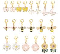 BEAMARKER 20Pcs 10 Styles Bee and Flower Charms Sunflower Charm Alloy Enamel Spring Butterfly with Lobster Clasp Daisy Floral Pendants for Jewelry Making Key Chains Stitch Marker Crocheting Crafts