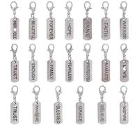 BEAMARKER 20Pcs 20 Styles Inspiration Word Charms Antique Silver Rectangle Clip on Charms Motivational Word Pendants with Lobster Claw Clasps for DIY Earrings Necklace Jewelry Making Keychain Crafts