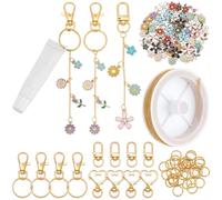 BEAMARKER 214Pcs Lip Gloss DIY Keychain Making Kits Include 10m Gold Chains Enamel Flower Charms Pendants Open Jump Rings Alloy Keychain Clasps for Women DIY Crafts Jewerly Making