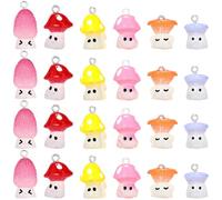 BEAMARKER 24Pcs 6 Styles Mushroom Bracelet Charms Forest Resin Charms with Iron Loop Cartoon Fairy Colorful Assorted Vintage Autumn Small Pendants for Bracelets Necklaces Jewelry Making DIY Crafts