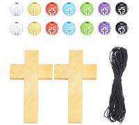 BEAMARKER 262Pcs Wooden Cross Necklace Craft Kit 8mm Round Spacer Beads Crucifix Pattern Easter Pendants Nylon Thread Ball Loose Spacers for Holy Jewelry Making DIY Crafts Necklace Bracelet Supplies