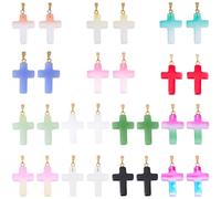 BEAMARKER 28Pcs 14 Styles Cross Glass Charms Crucifix Charms Bulk with Iron Findings Colorful Crystal Church Easter Aesthetics Small Pendants for Easter Necklaces Bracelets Earrings Jewelry DIY Crafts