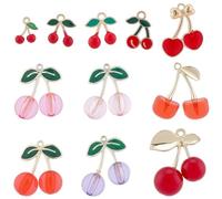 BEAMARKER 28Pcs Pink Red Purple Cherry Charms Alloy Enamel Fruit Dangle Charms Bulk Acrylic Cherries Pendant Resin Imitation Fruit Pendants for DIY Keychains Bracelet Necklace Jewelry Making